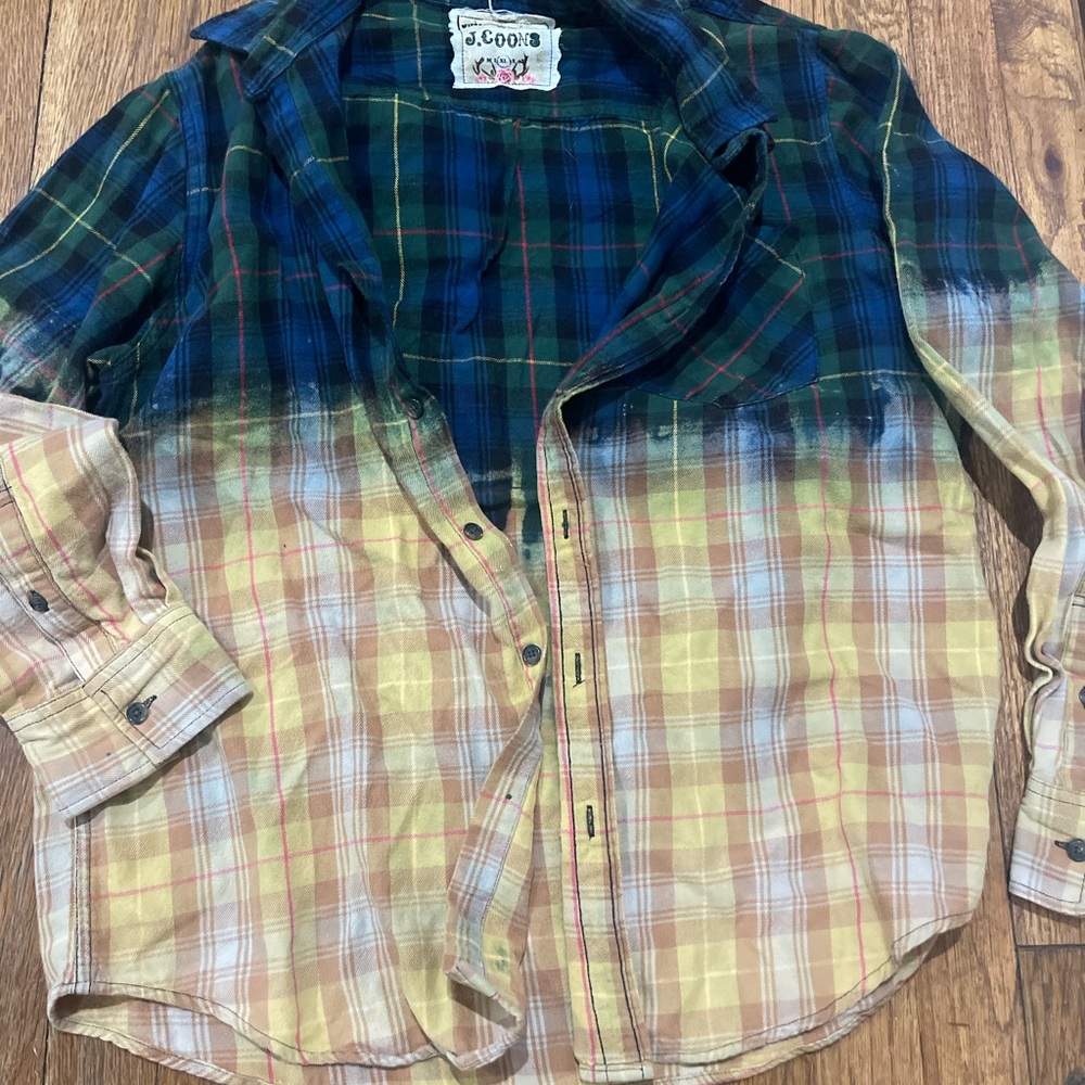 Women’s Ombre Plaid Long-Sleeve Button-Up Shirt - Green & Yellow